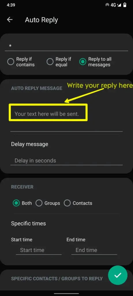 enter auto reply message