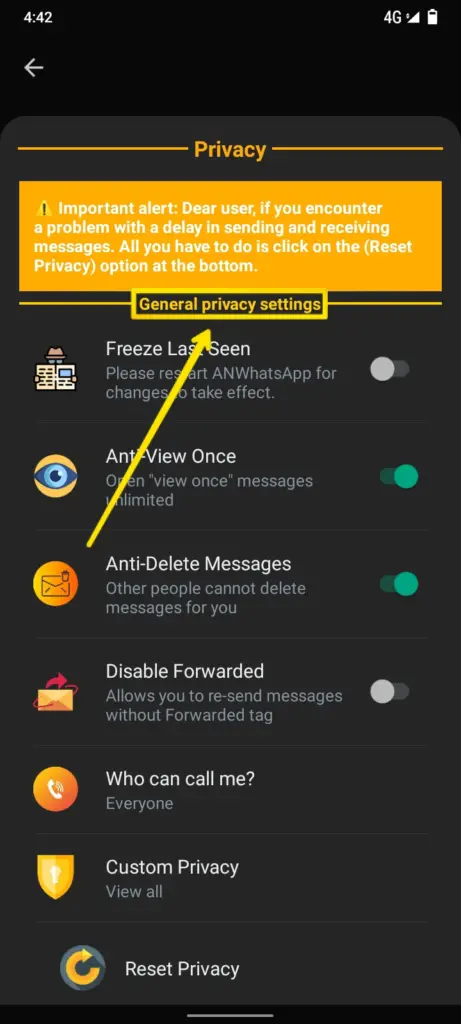 general privacy settings in an whatsapp