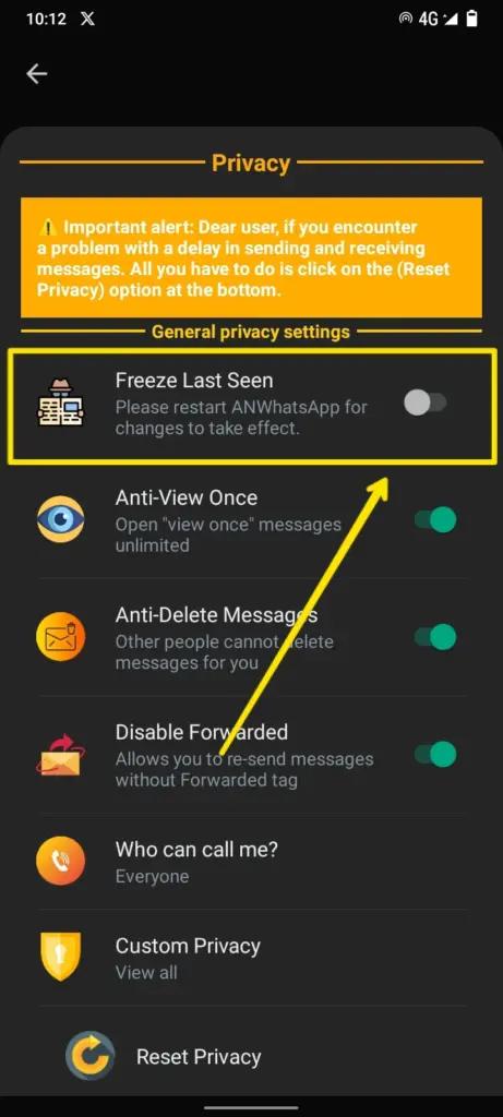 last seen freezable feature in an whatsapp